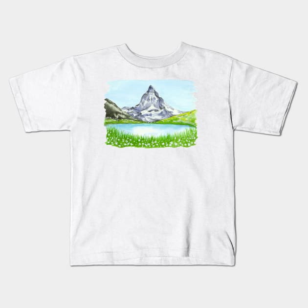 Matterhorn Watercolour Kids T-Shirt by samanthagarrett